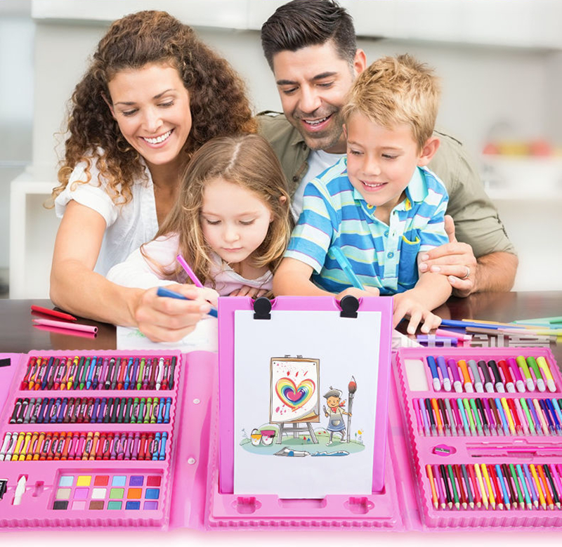 KIT DE ARTE INFANTIL 208 PIEZAS MALETA CON CABALLETE