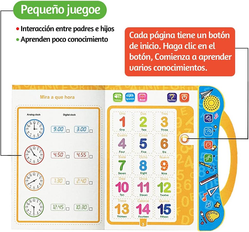 Libro didactico de aprendizaje en español e ingles con sonido.
