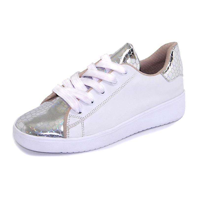 Tenis de color blanco con plateado para niña