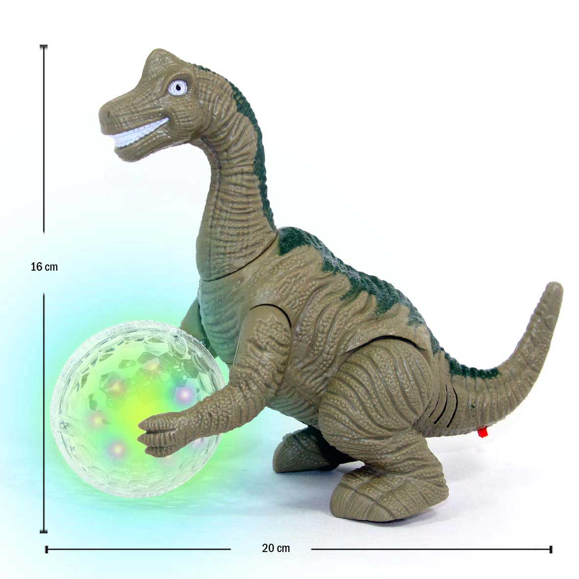 Dinosaurio robótico con esfera brillante