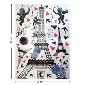 Sticker Vinilo decorativo Adhesivo de torre Eiffel y cupidos Para Pared