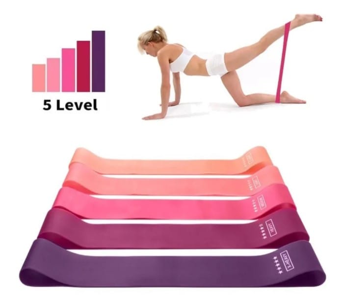 Kit Bandas Elásticas X5 Color Rosa De Entrenamiento con 5 niveles de resistencia