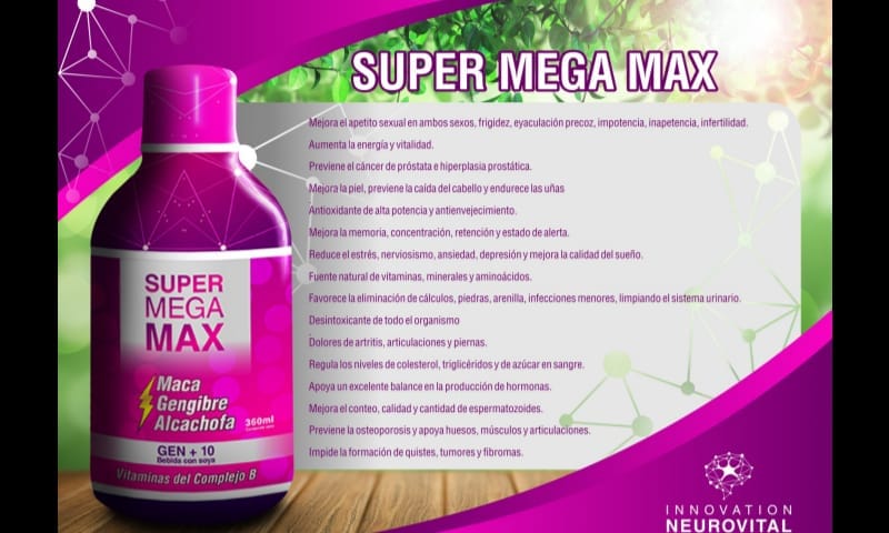 SUPER MEGA MAX | Maca, Jengibre, Alcachofa, Moringa y Multi-Vitaminico.