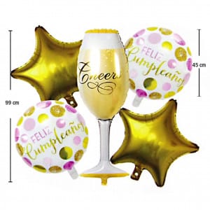 Bouquet x5 copa de champaña feliz cumpleaños
