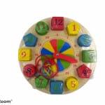 Reloj de enseñanza de madera para aprender los números, horas, colores y formas