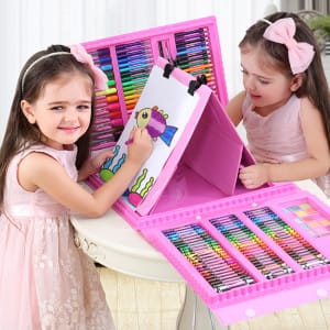 Kit De Arte Para Niños 208 Piezas Maleta Con Caballete Crayón Acuarela Plumón Pinturas