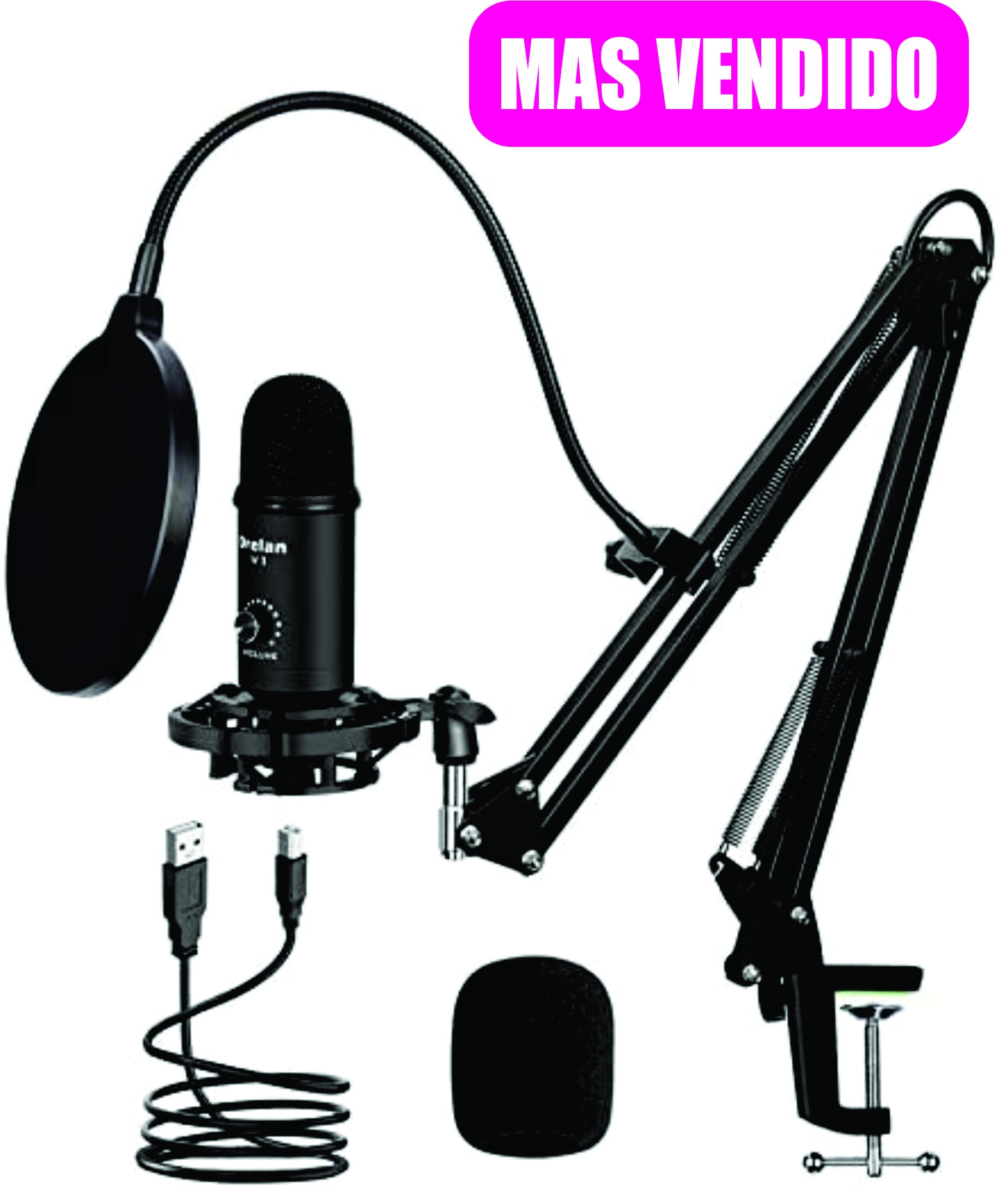 Micrófono profesional con soporte y condensador de ruidos