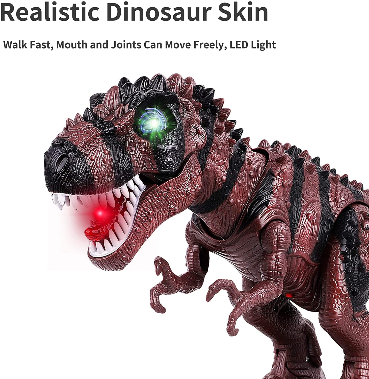 Dinosaurio T-Rex con luz, sonido, movimiento de caminar y acción de cola oscilante
