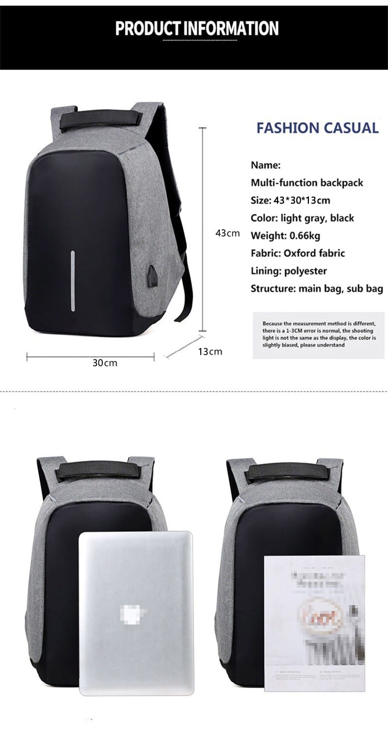 Mochila unisex antirrobo, con puerto de carga USB y puerto para auriculares, bolso para hombres y mujeres