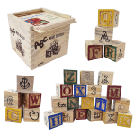 Cubos de madera con el alfabeto números y figuras