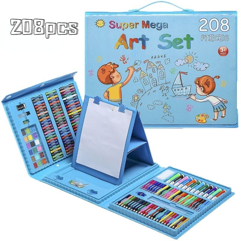 Kit De Arte Para Niños 208 Piezas Maleta Con Caballete Crayón Acuarela Plumón Pinturas