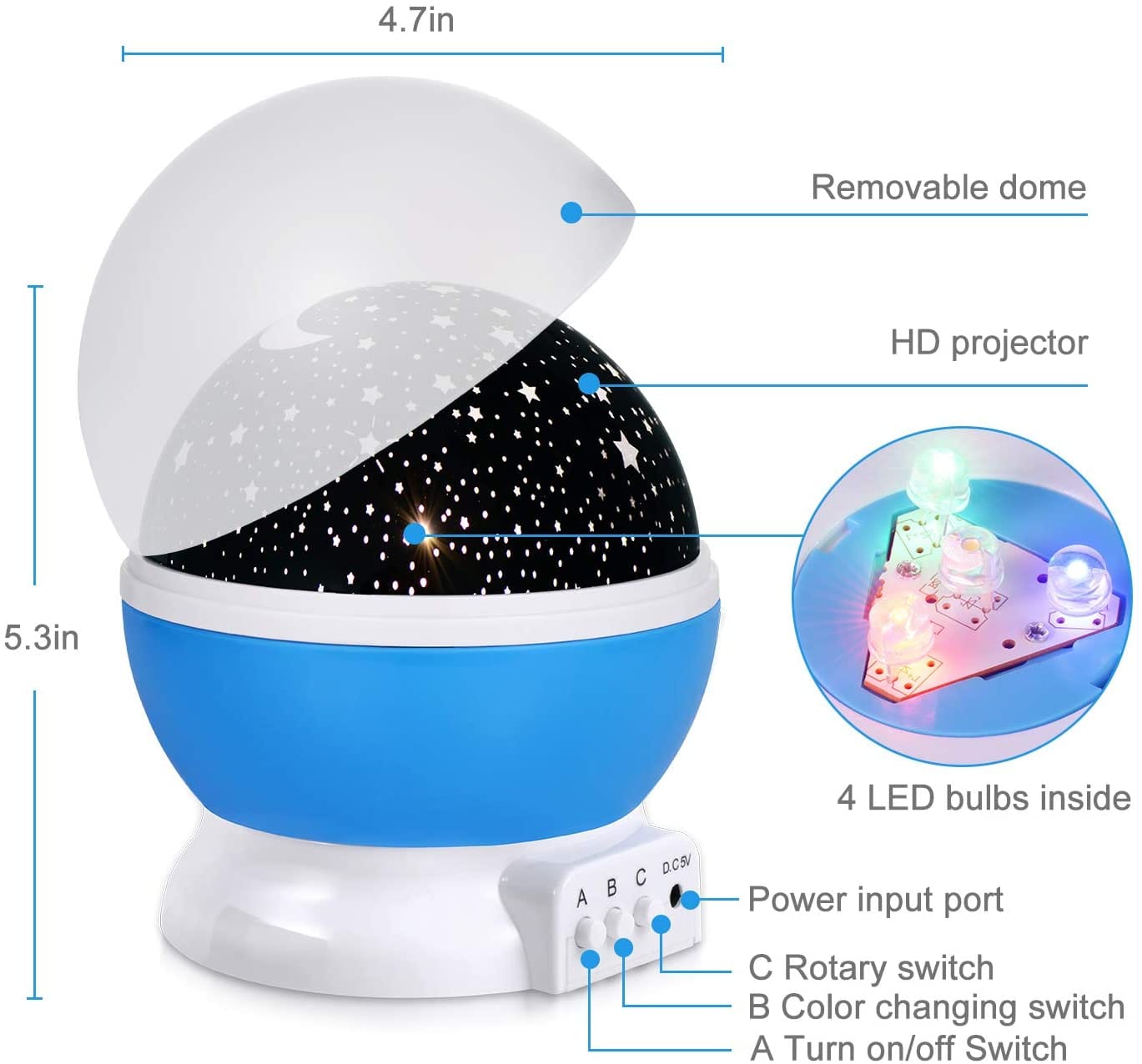 Lampara proyector de lunas y estrellas