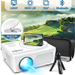 Proyector video beam Full HD 1080P con reproductor de DVD integrado, Bluetooh, proyector 8000 Lumenes